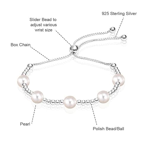 LeCalla 925 Sterling Silver Sliding Bolo Bracelet | Adjustable Beaded Tennis Bracelets for Women | Adjustable Slider Bolo Bracelets Gifts for Her thumbnail 3