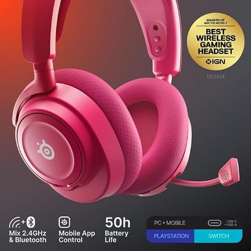 SteelSeries Arctis Nova 7 Wireless Gen 2 Gaming Headset - Real-Time App Control, 50+ HR Play, Neodymium Drivers, Mix 2.4GHz/Bluetooth, PC, PS5, PS4, Switch 1/2, Mobile - Magenta thumbnail 2