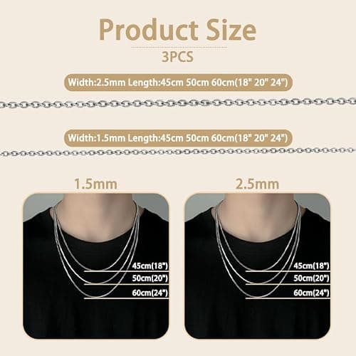 6 PCS Stainless Steel Necklace Chain,1.5/2.4mm Width, 18" 20" 24" Length,Chain for Jewellery Making Chains Stainless Steel,Durable Versatile DIY Jewelry for Necklaces Accessories thumbnail 2