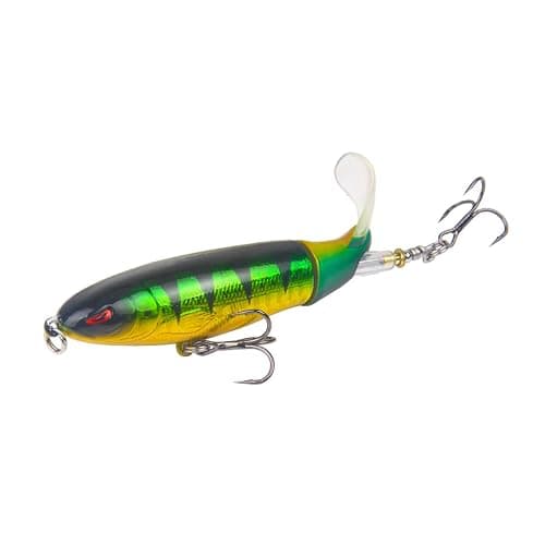 RTGSE 10Pcs Whopper Fishing Lure for Bass Popper Top Water Fishing Lures with Floating Rotating Tail Barb Treble Hooks in Saltwater Freshwater Plopping Lures Kit thumbnail 6