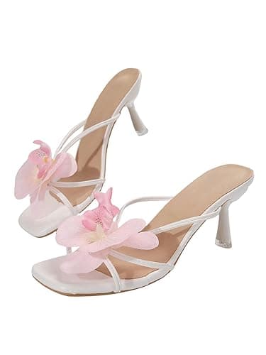 MakeMeChic Women's Open Toe Floral Kitten Heels Flower Summer Beach Sandals