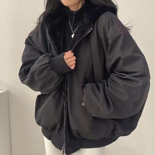 Sumleno Sherpa Jacket for Women Teen Girls Reversible Y2k Zip Up Hoodie Fleece Fur Grunge Winter Coat Cutecore Korean Clothes thumbnail 2