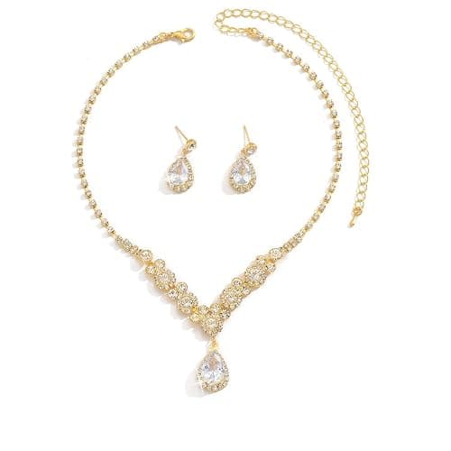 Rhinestone Necklace Earring Set for Women Bridal Wedding Prom Crystal Jewelry Set Sparkling Cubic Zirconia Teardrop Pendant Necklace Earrings Elegant Bridal Accessories for Wedding Prom Party thumbnail 3