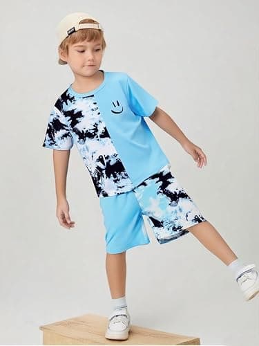 Kid Toddler Baby Boys Clothes Tie-dye Palm Leaf Top 2Pcs Summer Shorts Set thumbnail 4