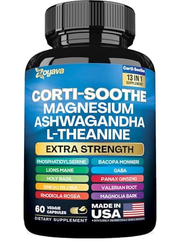 Zoyava Corti-Soothe Cortisol Supplement Magnesium Glycinate 200mg L-Theanine 150mg Ashwagandha 150mg Phosphatidylserine Cortisol Manager Lions Mane Ginkgo Biloba Bacopa Monnieri Valerian Root 60 Caps - Image 1
