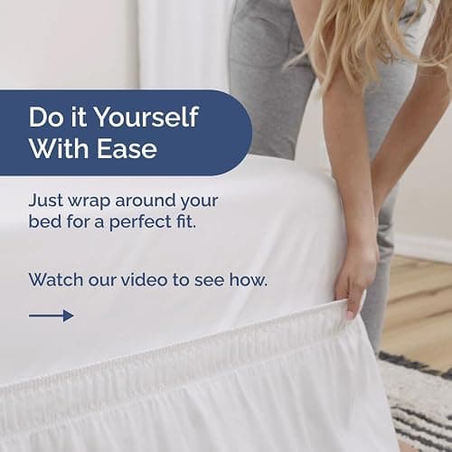Wrap Around Dust Ruffle Bed Skirt - White - for Full Size Beds with 12 Inch Drop - Easy Fit Elastic Strap - Adjustable Pleated Bedskirt w/Brushed Fabric - Wrinkle Free - for Women, Men, Kids & Teens thumbnail 3