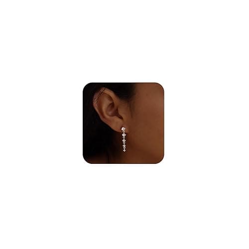 SELFROSE Silver Earrings for Women,Dainty Dangle Earrings Silver Plated Drop Earrings for Women Trendy Hypoallergenic CZ Stud Earrings Wedding Pearl Earrings Dangling Cute Small Hoop Earrings Jewelry - 5cz sl
