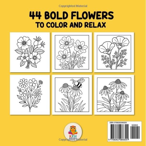 Bold and Easy Coloring Book: Flowers Edition: 44 Simple Flower Designs for Adults | Large Print | Bold Outlines | One-Sided Pages for Stress Relief thumbnail 2