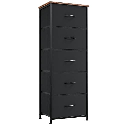 Somdot Tall Dresser for Bedroom with 5 Drawers, Storage Chest of Drawers with Removable Fabric Bins for Closet Bedside Nursery Laundry Living Room Entryway Hallway, Black - Image 1