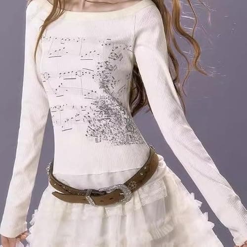 Dynict Women's Cute Y2K Graphic Sweatshirt Aesthetic Lace Patchwork Grunge Sweatshirt Slim Fit Long Sleeve Tops thumbnail 5