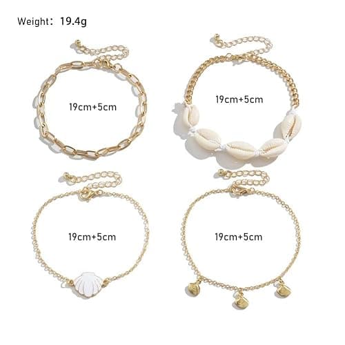 Rrdaily 4 Pcs Natural White Shell Anklet Set for Women,Handmade Adjustable Conch Anklet Set Beach Jewelry Gift thumbnail 3