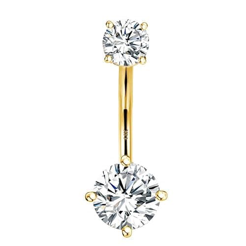OUFER 14G Solid Gold Belly Button Rings Clear CZ Navel Ring Belly Button Piercing Navel Jewelry 14K Yellow/White Gold Belly Rings - Image 1