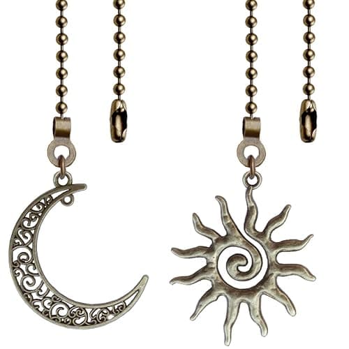 2 Pack Ceiling Fan Pull Chain, Sun and Moon Pull-chain Extension, 12 Inches Celestial Decor Beads Ball Chain Extender with Connectors for Ceiling Fans/Lighting Lamps (Bronze) - Image 1