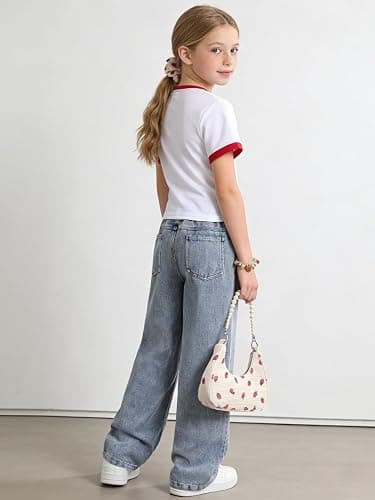 Azmxynol Tween Girl Clothes Short Sleeve Top + Butterfly Design Jeans 2 Pieces Spring Summer Outfit Set, Size 6-14 Years thumbnail 7
