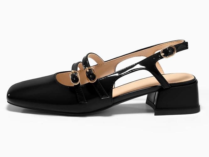Coutgo Womens Mary Jane Chunky Low Heels Slingback Pumps Closed Square Toe Wedding Dress Shoes thumbnail 6
