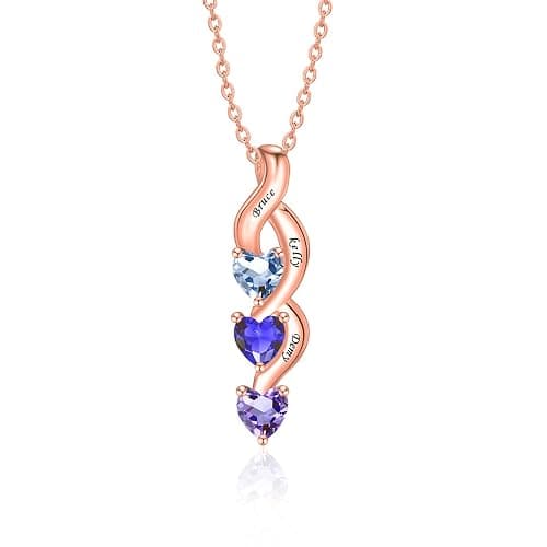 MissNaNa Sterling Silver Personalized Mothers Necklace with Simulated Birthstones Engraved 1-6 Children Names Custom Love Heart Pendant Family Necklace for Women Mother's Day Birthday thumbnail 4