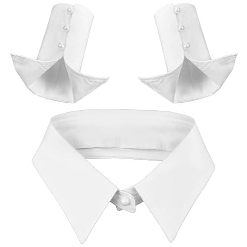 Josojoou 3PCS White Fake Collar and Detachable Sleeves, Detachable Collar with Pearl Buttons, Fake Collar for Women, for Suits, Jackets, Layering, Parties and Company Gatherings - Image 1