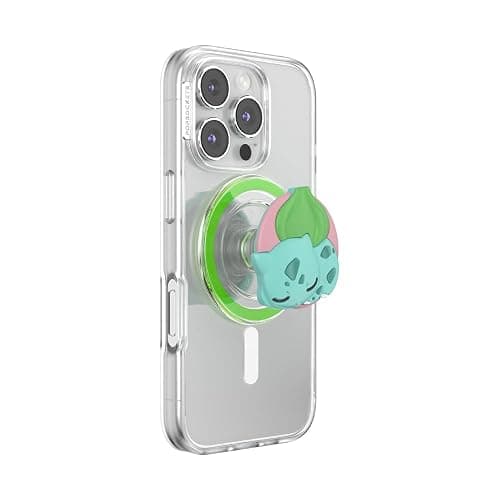 PopSockets Phone Grip for MagSafe with Kickstand, Magnetic Stand, Swappable Top, Secure Hold for iPhone MagSafe Cases, Phone & Tablet Grip, Pokemon Grass Type - PopOut Sleepy Bulbasaur - Image 1