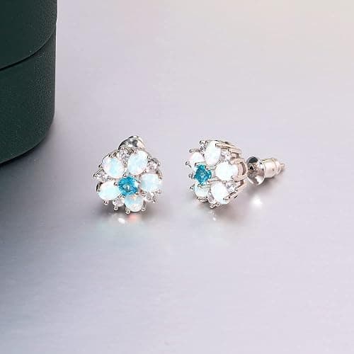 CiNily Flower Earrings,Opal Stud Earrings Sterling Silver or White Gold/Rose Gold Plated Ladies Flower Stud Earrings Cute Unique Earrings for Girls thumbnail 5