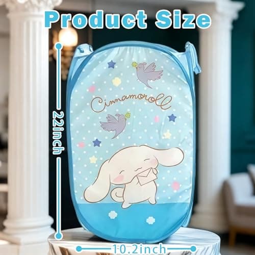 Cute Cartoon themed Laundry Basket, Mesh Pop Up Hamper with Carry Handles, Large Capacity Collapsible Storage for Room, Dorm | Travel & Camping (Melody) thumbnail 3