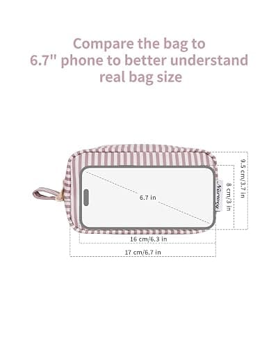 Narwey Cute Stripe Small Makeup Bag for Purse Make Up Bags Women with Comparments Travel Mini Cosmetic Bag Organizer Zipper Pouch for Teen Girls (Dusty Rose Stripe, Small) thumbnail 6