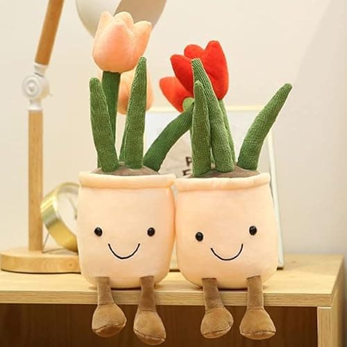 WUZHOU Tulip Plush Toy, 13.7" Flower Pot Stuffed Plushie Pillow Decoration, Soft Fluffy Toy Succulent Plants Friend Throw Pillow, Multicolor (Yellow-Tulip) thumbnail 5