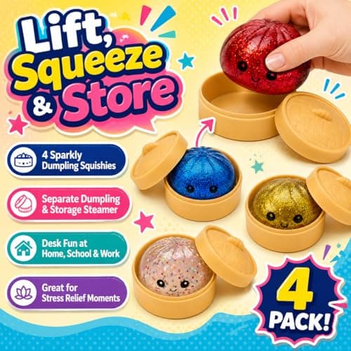 2PCS Dumpling Squishies Toys with Food Steamer,Sparkly Glitter Squeeze Dough Fidget Sensory Stress Balls,Hand Desk Toys for Stress Relief Squishies Dumpling Gifts,Red&Blue thumbnail 7