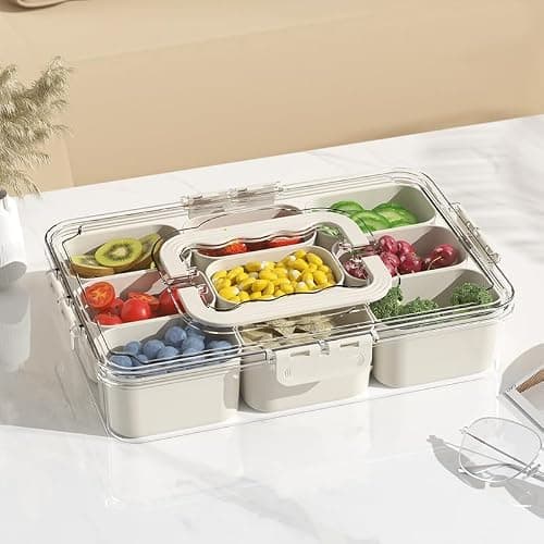 9-Pack Divided Serving Tray with Lid & Handle - Portable Snackle Box Charcuterie Container for Snack Platters - 9 Compartments Snack Boxs for Candy, Fruits, Nuts - Perfect for Party, Entertaining thumbnail 5