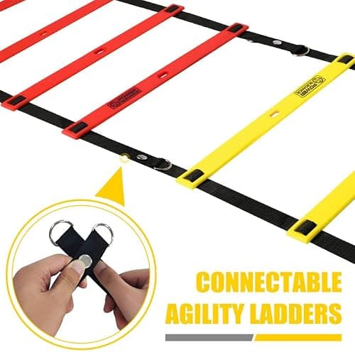 POWER GUIDANCE Agility Ladder (20 Feet) for Speed & Agility Trainning - with 12 Heavy Duty Plastic Rungs, Ground Stakes, Carry Bag & 10 Sports Cones thumbnail 3