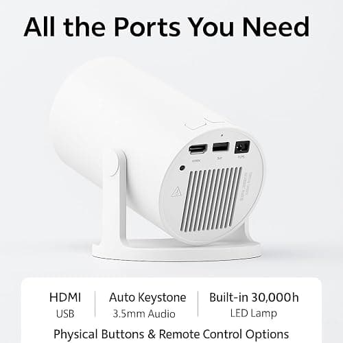 Mini Projector with WiFi 6 and Bluetooth 5.4, 4K 1080P Supported Portable Smart Projector with Air Mouse Remote, 40–200" Display, 180° Rotatable Design, Home Outdoor Movie Projector for HDMI/USB/Phone thumbnail 4
