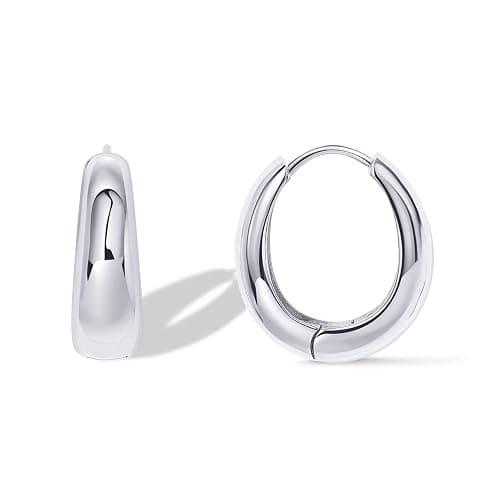 PAVOI 14K Gold Plated 925 Sterling Silver Post Small Chunky Hoops Earrings | Thick Lightweight Gold Hoop Earrings for Women - Image 1