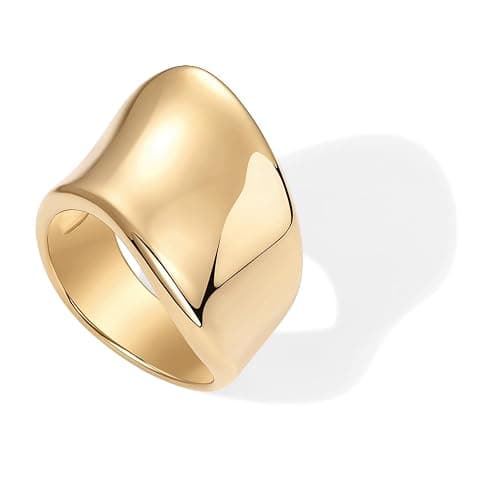14K Gold Plated Chunky Statement Ring for Women | Stainless Steel Hypoallergenic Wide Stackable Rings thumbnail 2