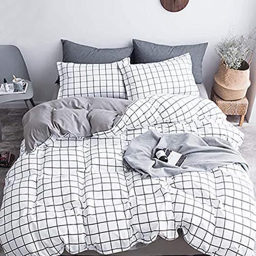 Michorinee Single Duvet Cover Set Black and White Grid Checked Pattern Gingham Bedding with Pillow Case Reversible Microfiber Quilt Cover Set Zipper Closure thumbnail 4