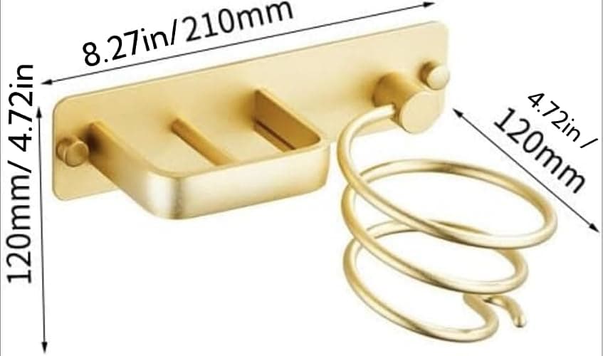YUET Hair Dryer Holder Hairdryer Straightener Station Wall Mounted Spiral Shelf Bracket Stand Hanger Organizer Blow Storage with Cable Tidy Rack for Dressing Table Bathroom Professional Gold Brass - Gold thumbnail 3