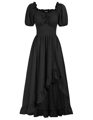 Scarlet Darkness Renaissance Dress Women Cottagecore Corset Dress Ruffle Maxi Dress with Pockets - Image 1