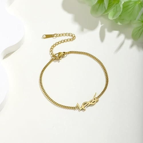 DIPEQOBA Luxury Jewelry Bracelet for Women, 18K gold-plated monogram Starter Bracelet Exquisite SYL monogram interwoven Charm Bracelet Gold Bracelet for Women Girls Gold Jewelry Gifts Gold bracelet thumbnail 7