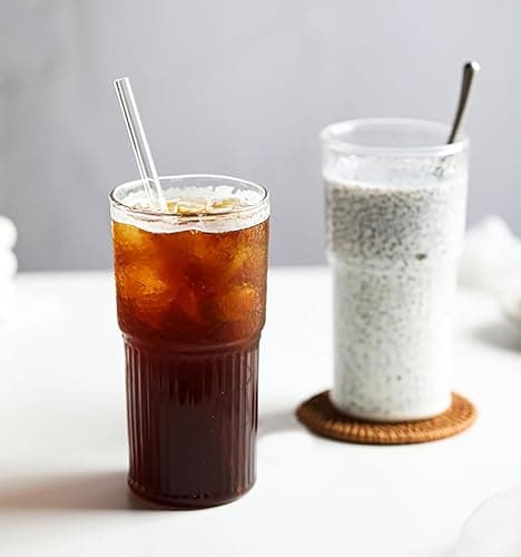 ALINK Glass Cups with Lids and Straws, 22 oz High Borosilicate Clear Iced Coffee Glass Tumblers, Drinking Glass Smoothie Tea Water Cups, Pack of 2 with Cleaning Brush thumbnail 8
