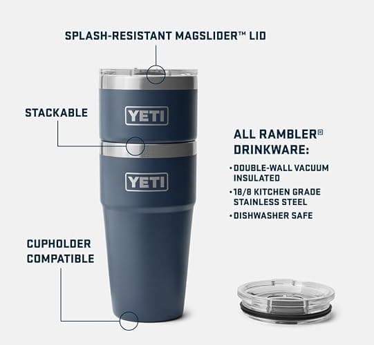 YETI Rambler Cup, Vacuum Insulated Stainless Steel Stackable Cup with Magslider Lid, White, 20 oz (591 ml) thumbnail 5