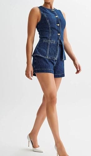 colarat Women's Denim 2 Piece Set Casual Business Sleeveless Jean Blazer Vest Tops and Shorts Outfit Tracksuits thumbnail 5
