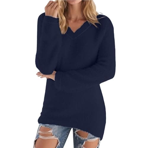Sweaters for Women Fashion Long Sleeve Tunic Tops Lightweight V Neck Sweater Dressy Casual Plus Size Womens Clothing - Image 1