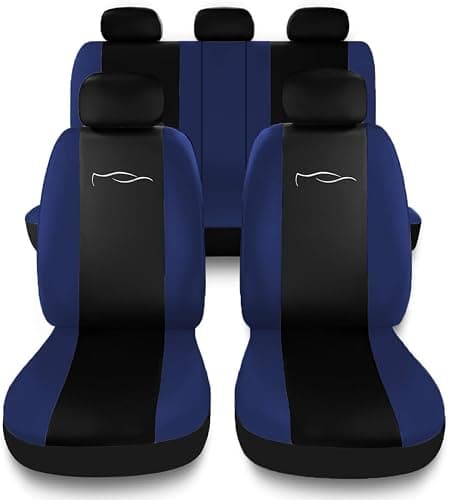 Susy Shop Ensemble de housses de sièges de voiture universelles avec dossier arrière et 2 fermetures éclair, housses de sièges de voiture compatibles avec airbag (Noir/Bleu foncé) - Image 1