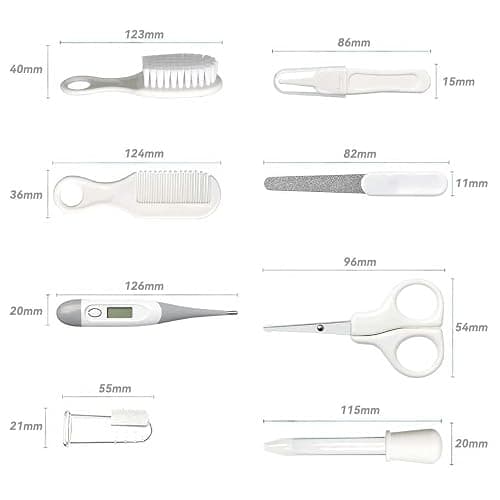 Baby Grooming Kit, Infant Safety Care Set with Hair Brush Comb Nail Clipper Nasal Aspirator,Baby Essentials Kit for Newborn Girls Boys (Grey White) thumbnail 4