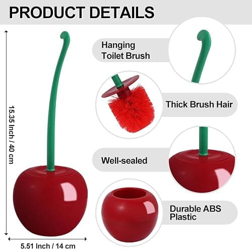 Cherry Toilet Brush, Cute Toilet Bowl Cleaners Brush and Holder Set, Unique Fruit Bathroom Decor Supplies and Fun Bathroom Accessories. thumbnail 2