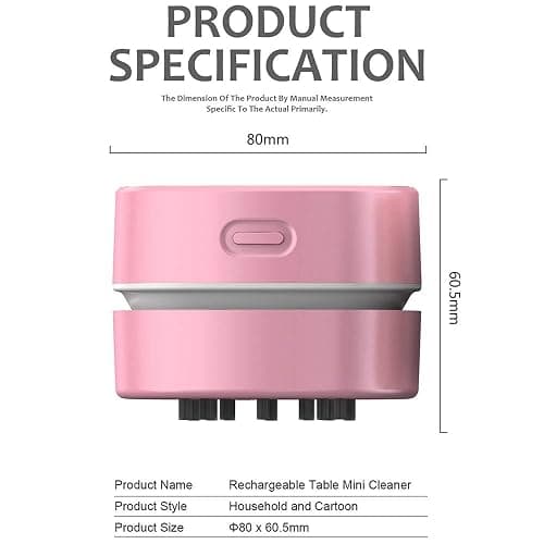 ODISTAR Desktop Vacuum Cleaner,Mini Table dust Sweeper Energy Saving,High Endurance up to 400 mins,Cordless&360º Rotatable for Cleaning Hairs,Crumbs,Computer Keyboard of Gifts for Kids (Pink) thumbnail 3