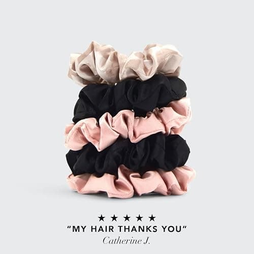 Kitsch Satin Scrunchies for Women - No Crease Hair Ties for Girls | Scrunchies For All Hair Types and Textures, Perfect for Day or Night - 5 Pcs, Assorted - Blush & Black - 1 count (Pack of 5) thumbnail 7