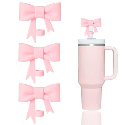 YAYAYOUNG 3 Pcs Classic Pink Bow Straw Covers Cap Toppers Compatible with Stanley 30&40 oz Tumbler Cup,Reusable Cute Silicone Straws Tips Lid Protectors for 0.4 in/10mm Stanleys Cups Straw Accessories - 63-3 Packs - Image 1