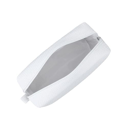 DYSHAYEN Small Waffle Makeup Bag for Travel, White | Cotton Material, Zipper Closure, Portable, Organizer for Cosmetic Accessories, Brushes, Skincare thumbnail 5