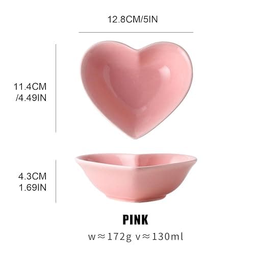 PIDUDU 4pcs Porcelain Heart Shaped Bowl,Cereal Bowls Salad Bowl Fruit Bowl for Serving Dishwasher & Microwave Safe for Soup,Breakfast, Oatmeal, Rice, Pasta, Salad (Pink) thumbnail 3
