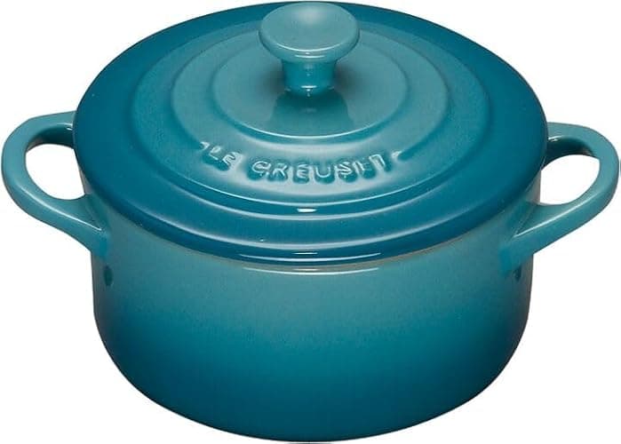 Le Creuset Stoneware Set of 4 Mini Cocottes with Cookbook, 8 oz. each, Caribbean thumbnail 3