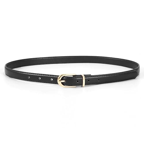 JASGOOD Womens Skinny Leather Belt Ladies Thin Faux Leather Belt with Gold/Silver Buckle for Jeans Dress Pants - Image 1